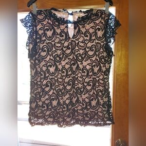 Per section concept pink top with black lace overlay size L